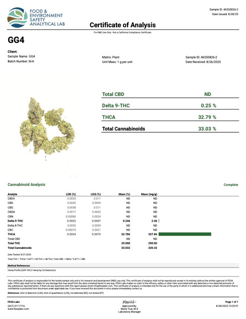 COA of GG4 Strain
